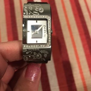 Black leather fossil watch